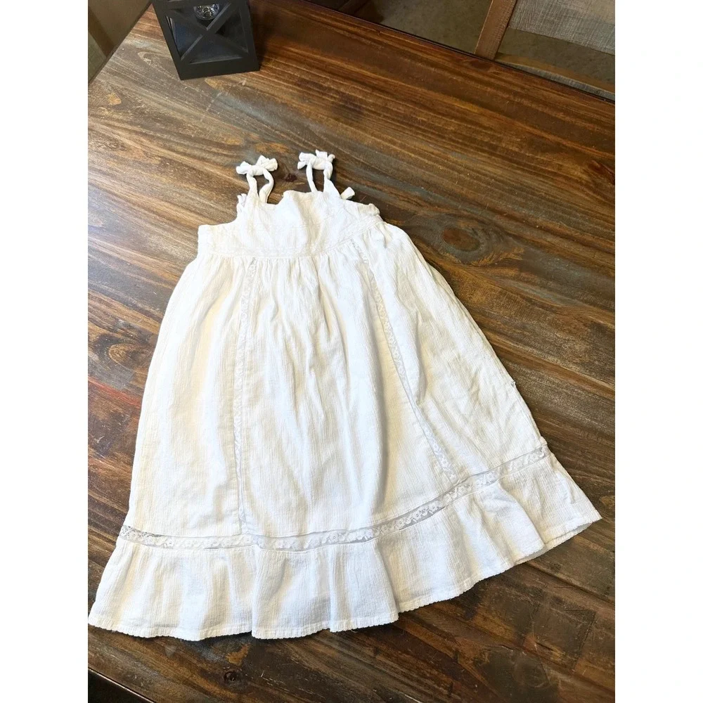 Gap Kids White‎ Cotton Gauze Lace Trimmed Sundress with Tie Straps Size 4